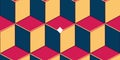 Repeating Abstract Geometric Isometric Cube Pattern with Red Gold and Navy Blue 3D Tile Background Royalty Free Stock Photo