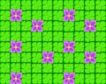 A repeating background of rounded squares, some of which have bloomed like violets.