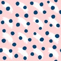 Repeating brushstrokes and round dots drawn by hand with rough brush. Watercolour seamless pattern.