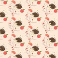 Cute Autumn repeating Pattern. Pattern depicting hedgehogs, apples, mountain ash and mushrooms.
