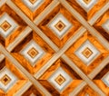 Ornate diamond pattern featuring gold accents and wood grain textures in a repeating design Royalty Free Stock Photo