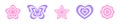 Repeating flower, butterfly, star and heart icons in y2k retro style. 2000s design objects in pastel colors. Cute girly