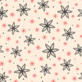 Repeating flowers drawn by hand. Floral seamless pattern. Sketch, doodle.