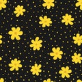 Repeating flowers and irregular polka dot. Floral seamless pattern for women.