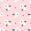 Repeating flowers with leaves and polka dots. Cute seamless pattern. Endless floral print. Royalty Free Stock Photo