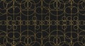 Deco Geometric Pattern with Interlocking Gold Circles and Lines on a Black Background Royalty Free Stock Photo