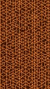 Repeating geometric pattern of interconnected orange triangles and rhombuses on a dark brown background creating a tessellating Royalty Free Stock Photo