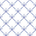 The repeating geometrical pattern in style Gzhel. A lattice with small blue elements. Ethnic background.