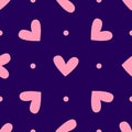 Repeating hearts and dots. Romantic seamless pattern.