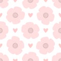 Repeating hearts and flowers drawn by hand. Cute floral seamless pattern.