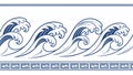 Repeating Ocean Wave Border Design Element, vector design Generative AI Royalty Free Stock Photo