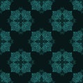 Ornamental repeating pattern desig. Round mandalas of radial stains. Turquoise