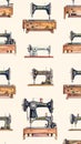 Vintage Sewing Machines Pattern on Cream Background Royalty Free Stock Photo