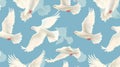 Repeating pattern with birds flying. White doves in the sky, endless background. Winged pigeons in flight, freedom Royalty Free Stock Photo