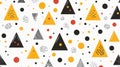 A repeating pattern of black, yellow, and orange triangles and circles on a white background. Royalty Free Stock Photo