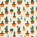 Repeating Pattern of Cacti in Terracotta Pots Royalty Free Stock Photo