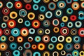 A repeating pattern of colorful concentric circles on a dark background creating depth Royalty Free Stock Photo