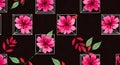 Floral Pattern with Pink Flowers and Geometric Frames Royalty Free Stock Photo