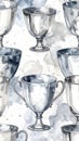 Seamless Pattern of Vintage Silver Trophies on Watercolor Background Royalty Free Stock Photo