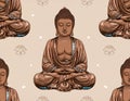 Seamless pattern with Buddha statues and lotus flowers Royalty Free Stock Photo
