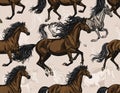 Seamless Pattern of Galloping Horses in Various Poses Royalty Free Stock Photo