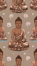 Seamless Pattern of Buddha Statues and Lotus Flowers Royalty Free Stock Photo