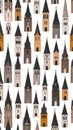 Seamless Pattern of Gothic Church Spires and Towers Royalty Free Stock Photo