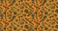 Repeating pattern featuring a variety of tools, including wrenches, Royalty Free Stock Photo