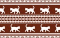 Seamless Pattern Design Featuring White Cat Silhouettes on Brown Ethnic Background