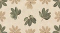 Repeating Pattern of Green and Beige Leaf Illustrations on Light Beige Background Royalty Free Stock Photo