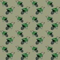 Repeating pattern of green wheelbarrows on a neutral background Royalty Free Stock Photo