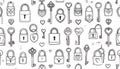 A repeating pattern of hand-drawn locks, keys, and hearts, sugge Royalty Free Stock Photo