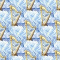 Repeating Pattern of Harps and Clouds Royalty Free Stock Photo