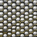 A repeating pattern of hexagons and circles in shades of silver and gold2, Generative AI Royalty Free Stock Photo