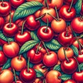 A repeating pattern in high quality of fresh cherry, fruit, intricated detailed