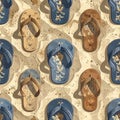 Seamless pattern of decorative blue and brown flip flops on a sandy beach background Royalty Free Stock Photo