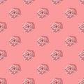 Repeating pattern of pink donuts with marshmallows on a pink background Royalty Free Stock Photo