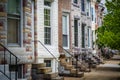 Repeating pattern of row houses in Hampden, Baltimore, Maryland. Royalty Free Stock Photo