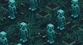 Robots on circuit board pattern Royalty Free Stock Photo