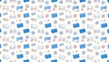 A repeating pattern of stylized blue and red envelopes and posta Royalty Free Stock Photo