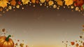 A repeating pattern of stylized fall leaves, acorns, and pumpkins on a soft, gradient background transitioning from orange to gold