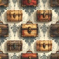 Vintage Treasure Chests Patterned on Wallpaper Background Royalty Free Stock Photo