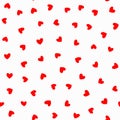 Repeating red hearts on white background. Romantic seamless pattern.