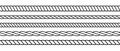 Repeating rope set. Seamless hemp cord line collection. Outline chain, braid, plait stripe bundle. Horizontal decorative