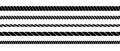 Repeating rope set. Seamless hemp cord lines collection. Black chain, braid, plait stripes bundle. Horizontal decorative