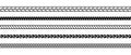 Repeating ropes set. Seamless hemp cord lines collection. Black chain, braid, plait stripes bundle. Horizontal