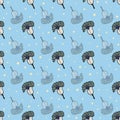 Vector cool blue symbolic flower seamless pattern background.