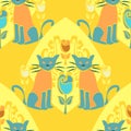 Repeating seamless vector repeating of cats in a formal symmetrical arrangement