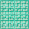 A repeating tile design with hand drawn teardrop shapes of weaving motif in square frame on green seamless pattern background. Royalty Free Stock Photo