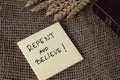 Repent and believe, handwritten verse note placed on sackcloth with wheat and holy bible book